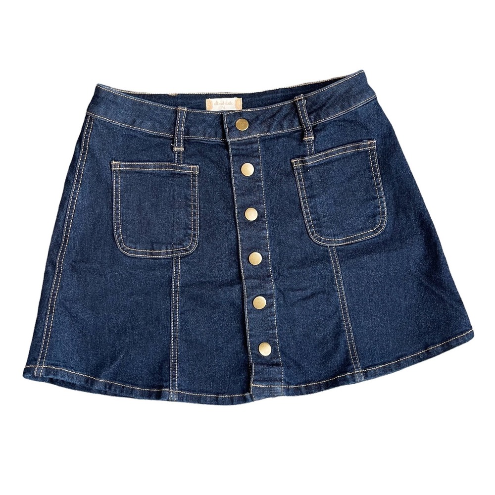 Altard State Skirt Womens Mini Small Back To School Button Front Dark Wash Denim